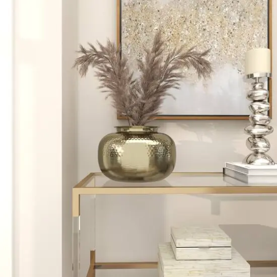 8" Gold Aluminum Brushed Vase with Hammered Top {12}