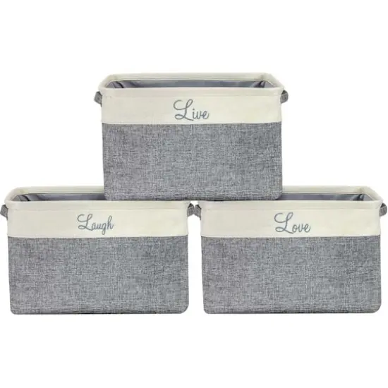 Sorbus 11" Gray Twill Cursive Love Live Laugh Storage Basket Set {4}