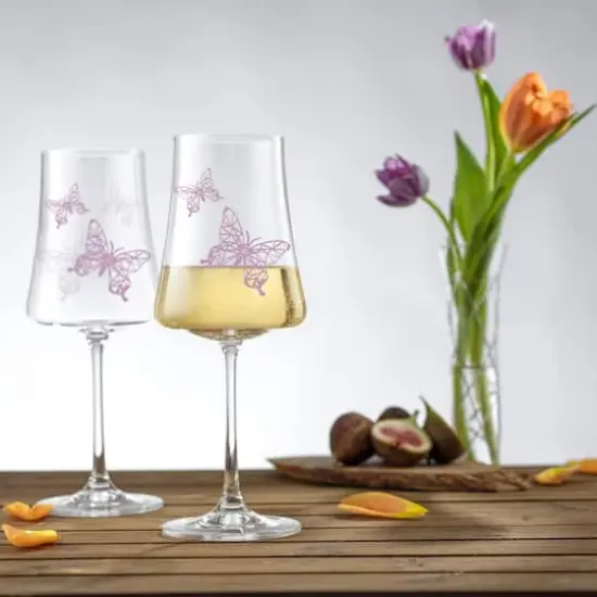 JoyJolt&reg; 19oz. Meadow Butterfly Crystal White Wine Glass Set, 2ct. {3}