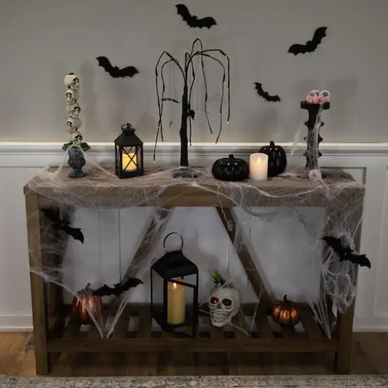 24" LED Lighted Black Glittered Halloween Willow Tree with Bats {3}