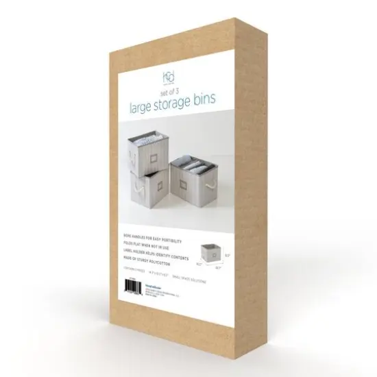 Honey Can Do Gray Stripes Large Collapsible Fabric Storage Bins with Handles, 3ct. {16}