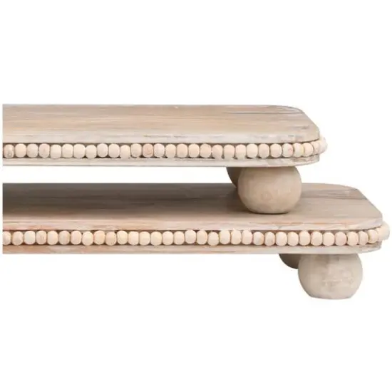 Light Brown Mango Wood Beaded Decorative Tray Set {6}