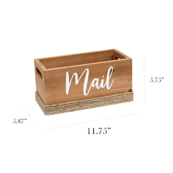 Elegant Designs Mail Script Mail Holder with Handles White/Natural Wood {3}