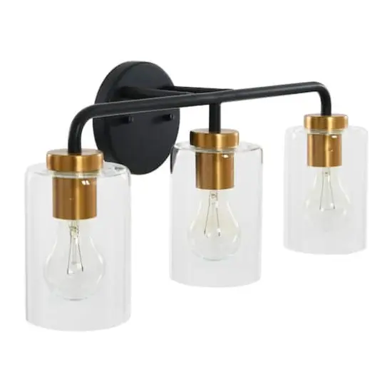 Hello Honey&reg; Robert Stevenson Lighting Kendrick Matte Black & Brushed Gold Metal & Glass 3-Light Vanity Light {6}
