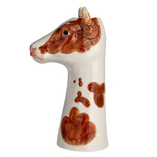 Hello Honey&reg; 12.5" Brown & White Hand-Painted Decorative Stoneware Cow Vase {10}