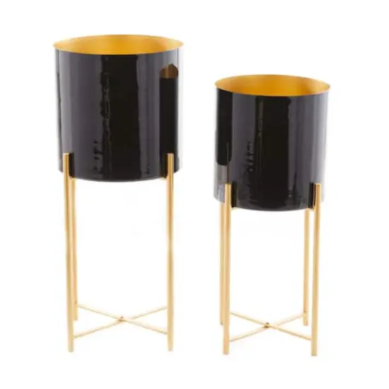 CosmoLiving by Cosmopolitan Set of 2 Black Iron Contemporary Planter, 24" x 10" x 10" {1}