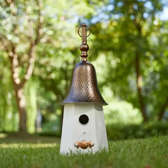 Glitzhome&reg; 24" White Washed Metal Bell Roof Birdhouse {5}