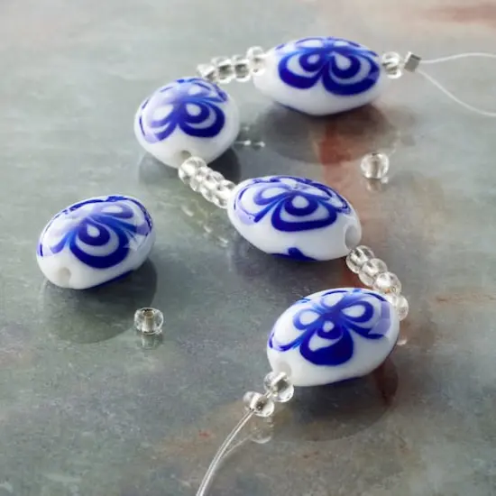 Blue Lampwork Glass Puffed Oval Beads by Bead Landing&trade; {3}