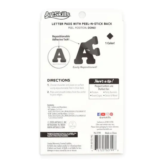 ArtSkills&reg; 2.5" to 4" Black 160 Piece Paper Poster Letter Set {8}