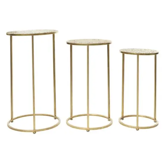 Gold Round Metal Glam Accent Table Set {5}