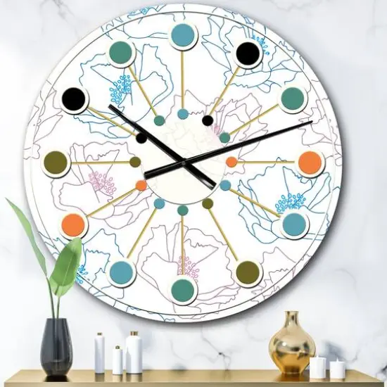 Designart 'Retro Handdrawn Poppies I Mid-Century Modern Wall Clock {1}