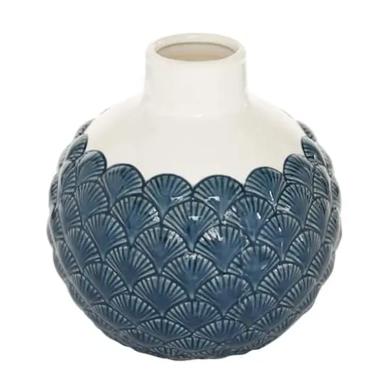 Blue Ceramic Coastal Vase, 9" x 8" x 8" {3}