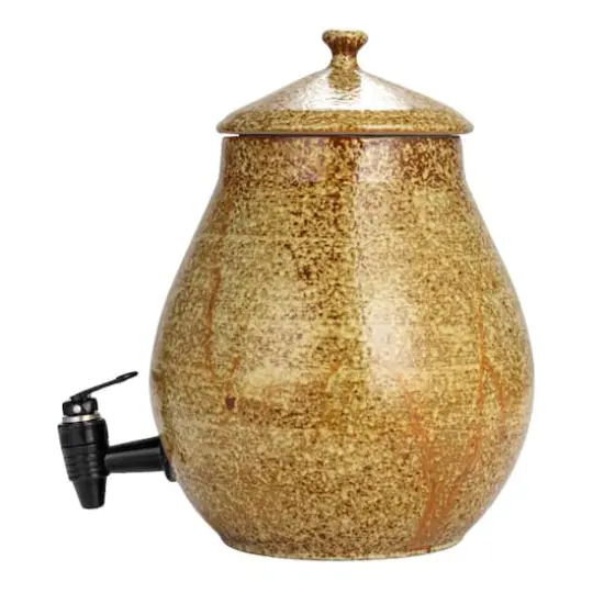 Hello Honey&reg; 5qt. Brown Round Stoneware Beverage Dispenser with Lid {6}