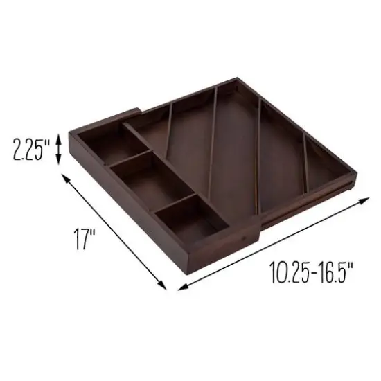 17'' Walnut Expandable Diagonal Bamboo Drawer Organizer with Adjustable Dividers {11}
