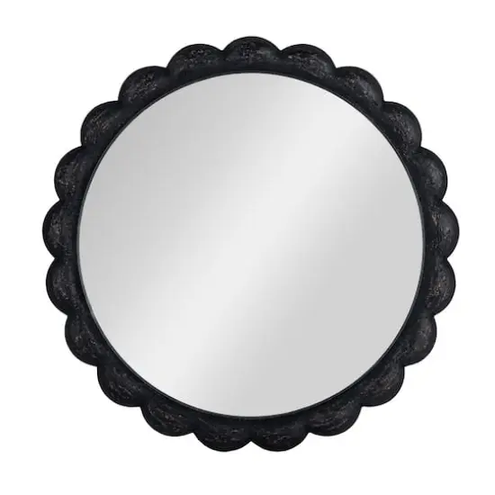 Hello Honey&reg; 27" Black Round Scalloped Wood Wall Mirror {5}