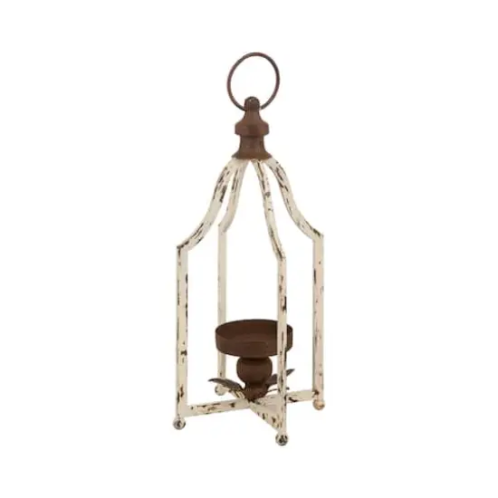 16.5" Modern Farmhouse White & Brown Metal Candle Lantern Set {3}