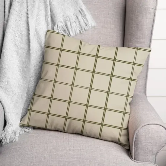 Cream & Green Check Throw Pillow {4}