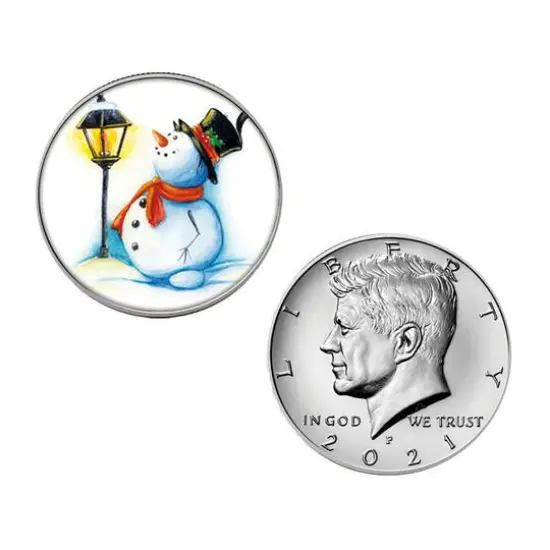 Happy Holidays Snowman Colorized Half Dollar With 2021 JFK Coin Set {3}