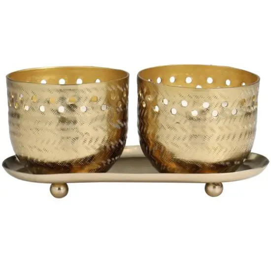 Egyptian Mint Scented Cutout Spotted Candles in Gold Bowls Set {6}
