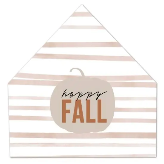 Happy Fall Stripes House-Shaped Hanging Canvas {1}