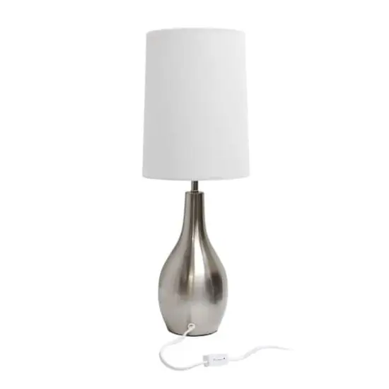 Simple Designs 19.5" Tear Drop Table Lamp with Fabric Drum Shade Brushed Nickel {6}