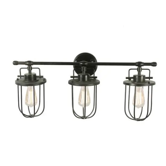 Hello Honey&reg; 28" Black Industrial Metal Cage 3-Light Wall Sconce {1}