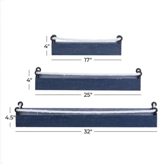 Set of 3 Blue Wood Contemporary Wall Shelves 32", 25", 17" {6}