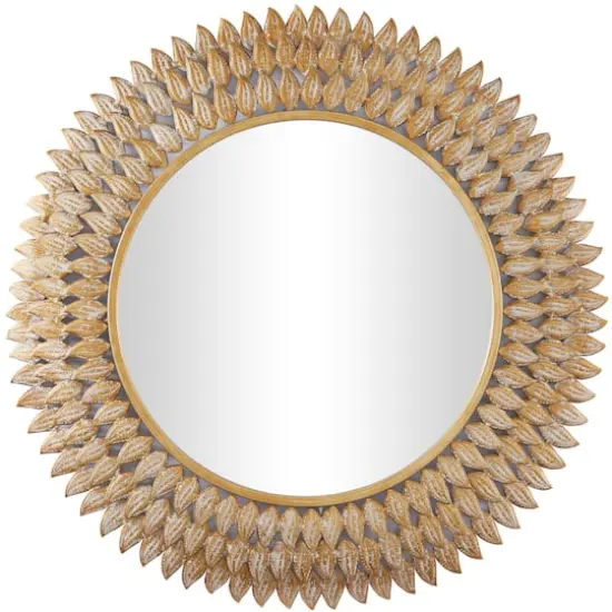 Gold Metal Radial Leaf Wall Mirror 32" x 1" x 32" {1}