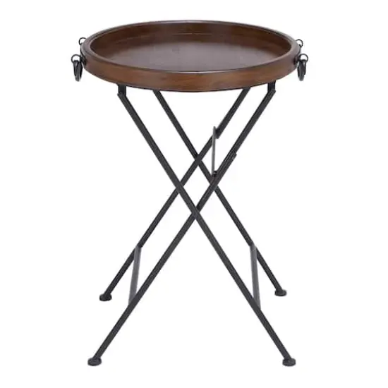 2.5ft. Dark Brown Pine and Metal Traditional Accent Table {1}