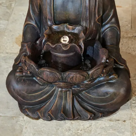 Glitzhome&reg; 23.25" Zen-Style Meditating Buddha Statue Outdoor Fountain with LED Light {5}
