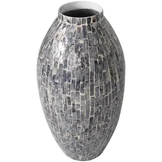 15" Gray Mother of Pearl Handmade Mosaic Inspired Vase {5}