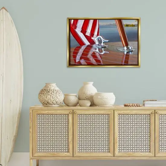 Stupell Industries Flag On Boat Hull Floater Framed Art Gold {3}