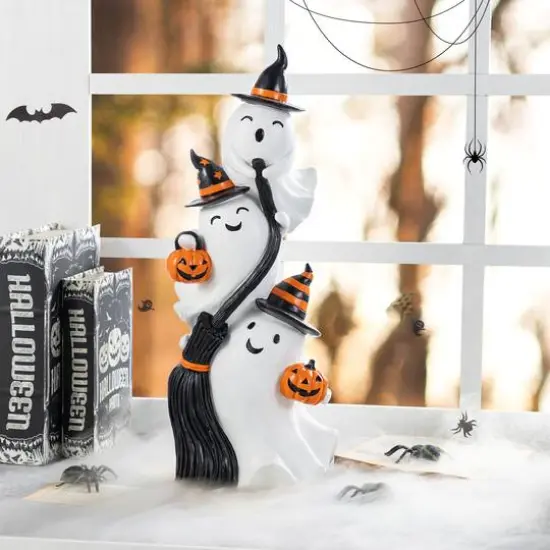 Glitzhome&reg; 21.75"H Halloween Resin Stacked Ghost Porch Decor {4}