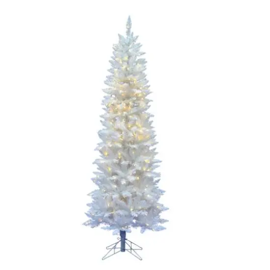 5ft. Pre-Lit Sparkle White Spruce Pencil Artificial Christmas Tree, Warm White LED Lights {1}