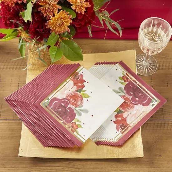 Kate Aspen® Burgundy Blush Floral 2 Ply Paper Napkins, 120ct. {6}
