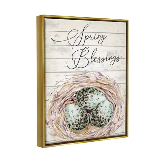 Stupell Industries Spring Blessings Bird Nest Nature Floater Framed Art Gold {4}