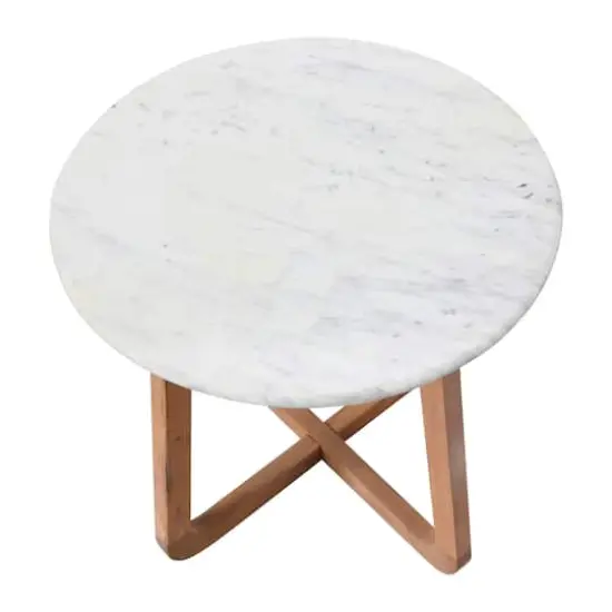 Hello Honey&reg; Modern Bohemian Marble & Wood Round End Table Light Blonde Finish {6}