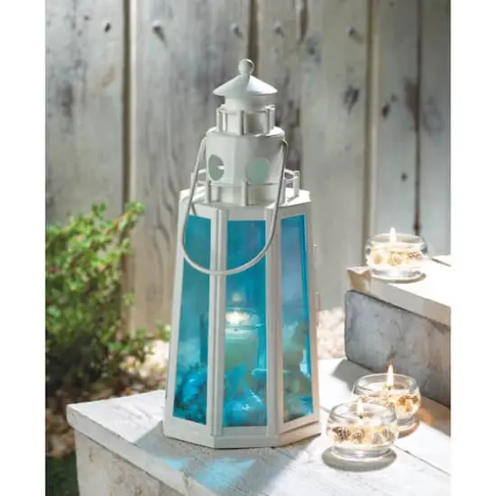 10" Ocean Blue Lighthouse Candle Lantern {3}