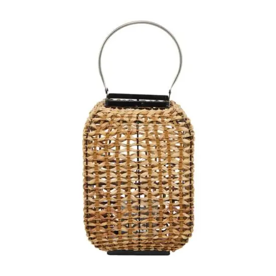 16" Brown Dried Plant Handmade Candle Lantern with Glass Holder and Handle {5}