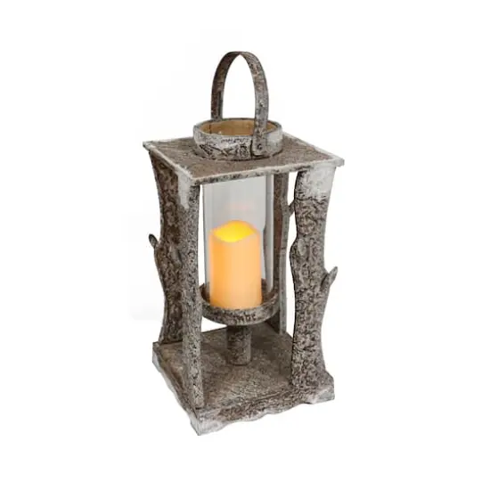 19.5" Wooden Lantern with LED Candle {1}