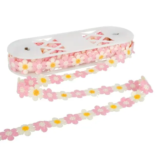 1.1" Embroidered Flower Trim by Celebrate It&reg; Pink White and Yellow {1}
