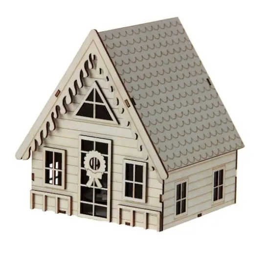 6" Unfinished Winter A-Frame House DIY LED Wood Décor by Make Market® {4}