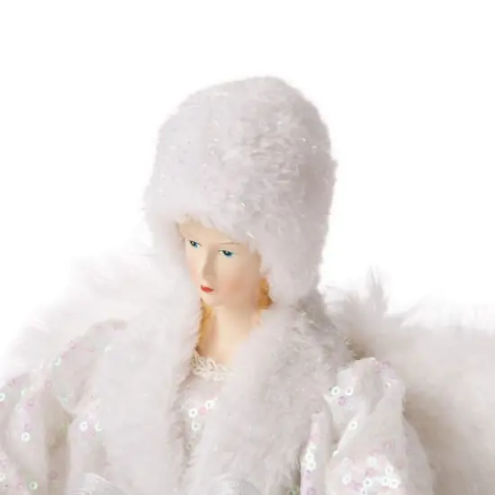 Glitzhome&reg; 16" White Faux Fur Christmas Angel Tree Topper {9}