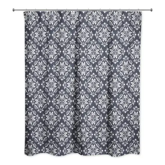 Leafy Medallions Shower Curtain Navy {3}