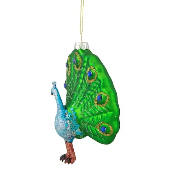 Green & Blue Peacock Glass Ornament {5}