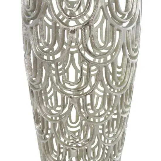 25" Silver Aluminum Metal Geometric Art Deco Inspired Arched Vase {8}