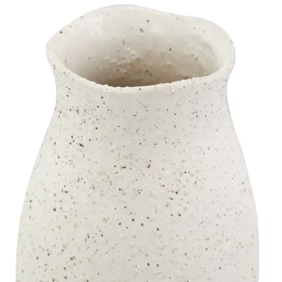 16" Cream Ceramic Abstract Wavy Vase with Textured Speckled Detailing {4}