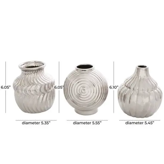 Silver Ceramic Abstract Textured Vase Set {7}