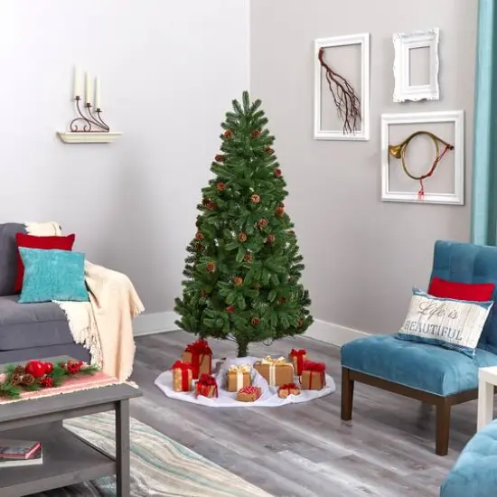 6ft. Pre-Lit Rocky Mountain Spruce & Pinecone Artificial Christmas Tree, Clear LED Lights {8}