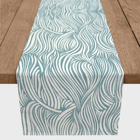 Wave Print Outdoor Table Runner Light Blue {4}